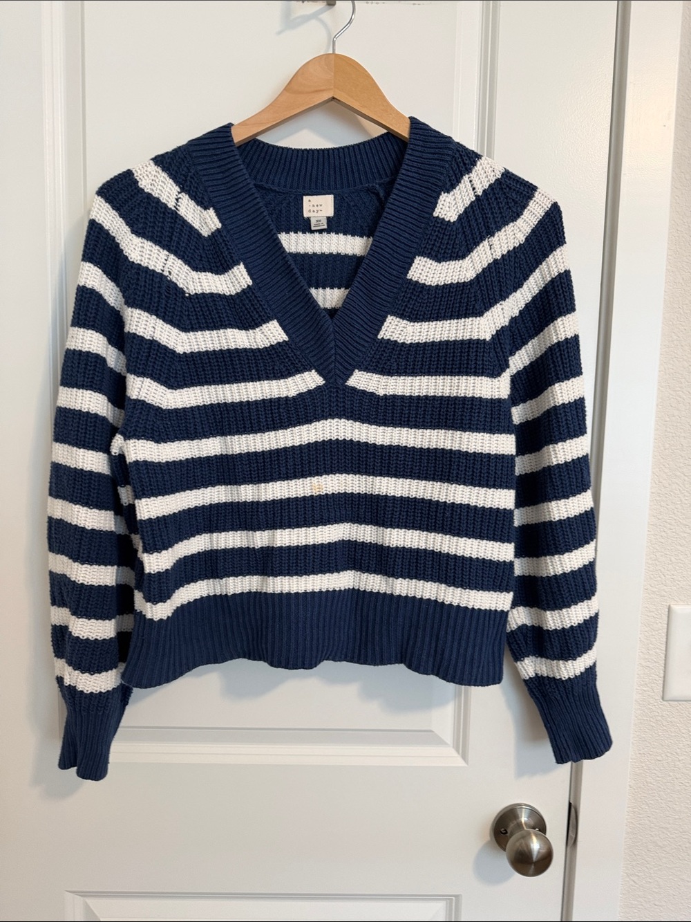 a new day Navy and White Striped V-Neck Sweater
